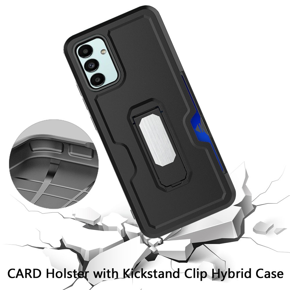 For Samsung Galaxy A13 5G Armor Belt Clip with Credit Card Holder ID Slot, Holster, Kickstand Protective Full Body Heavy Duty Hybrid  Phone Case Cover