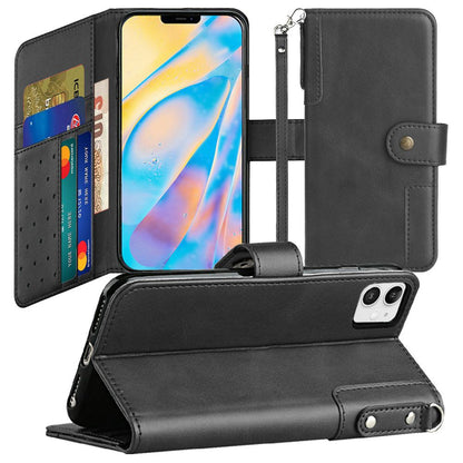 For Apple iPhone 11 (6.1") Wallet Case with Credit Card Holder, PU Leather Flip Pouch Kickstand & Strap TPU Protective  Phone Case Cover