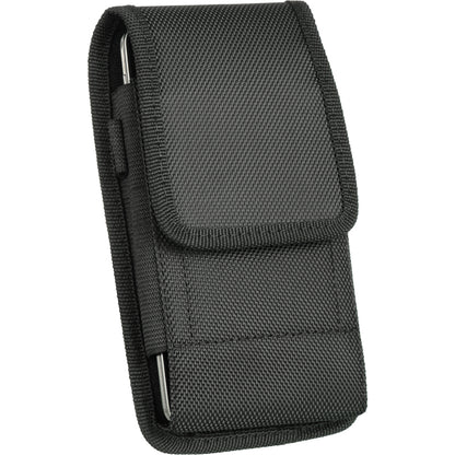 Universal Vertical Pouch Nylon Case with Belt Clip Holster and Belt Loop for Large Size Cell phone Fit Most Apple iPhone Samsung Galaxy LG Moto Cricket Universal Nylon [Large - Black]