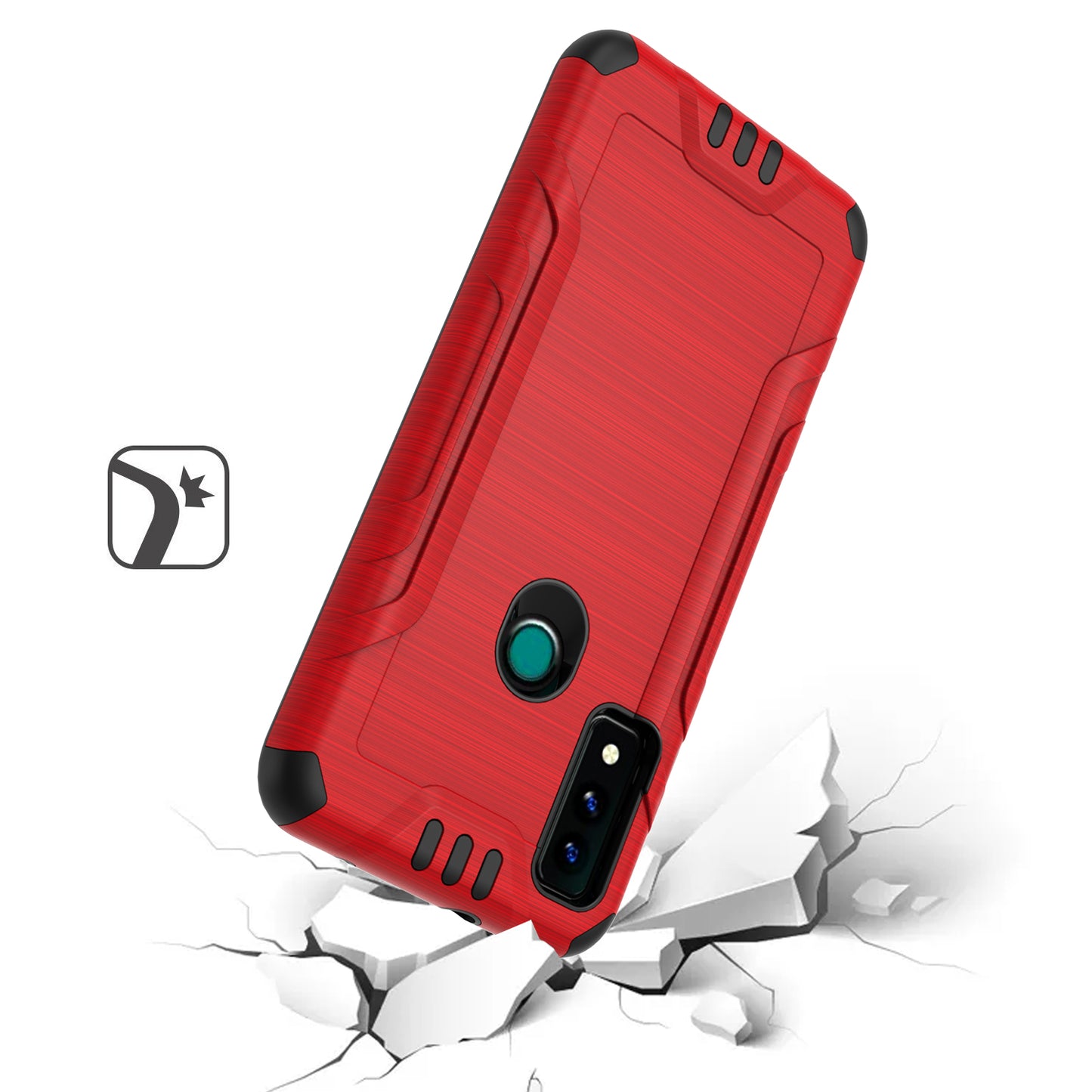 For AT&T Maestro 3 Hybrid Dual Layer Slim Defender Armor Tuff Metallic Brush Texture Shockproof Hard PC + TPU Rubber  Phone Case Cover