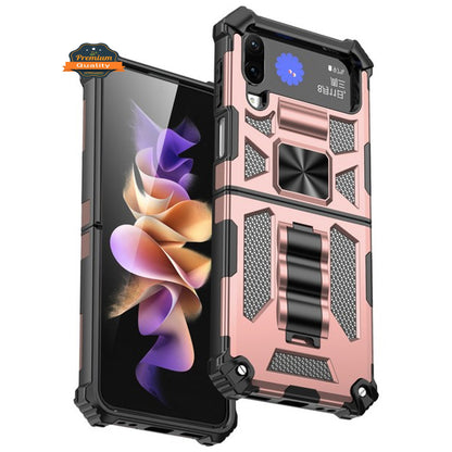 For Samsung Galaxy Z Flip 4 5G Built in Magnetic Kickstand, Military Hybrid Bumper Heavy Duty Dual Layers Rugged Stand  Phone Case Cover