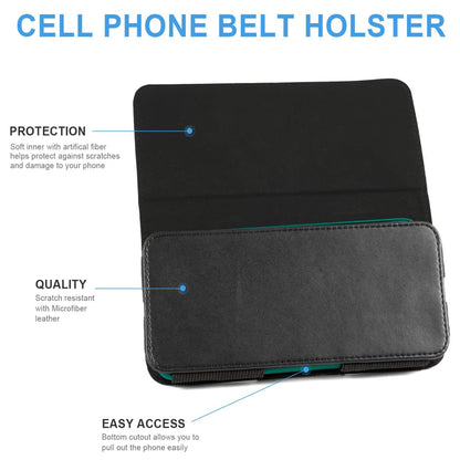 Universal Large Horizontal Belt Clip Holster Synthetic Leather Carrying Pouch Phone Holder Cover with Belt Clip & Loops (Holds Phone Up To 6.3 Inch) Universal Standard Black