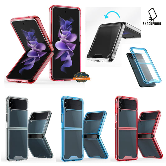 For Samsung Galaxy Z Flip 4 5G Colored Transparent Shockproof Hard PC + Rubber TPU Hybrid Bumper Shell Slim Protective  Phone Case Cover