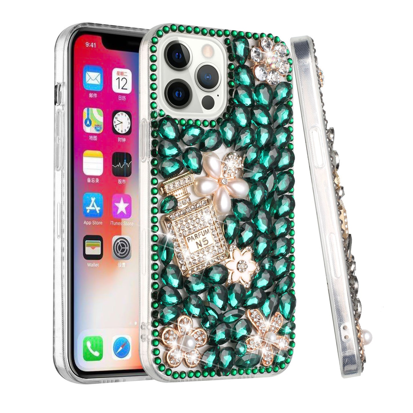 For Apple iPhone 11 (6.1") Bling Clear Crystal 3D Full Diamonds Luxury Sparkle Rhinestone Hybrid Protective  Phone Case Cover