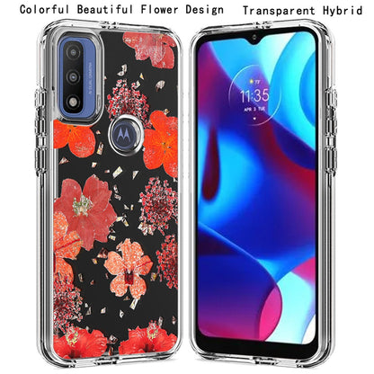 For Motorola Moto G Power 2022 (6.5") Glitter Floral Print Pattern Clear Design Shockproof Hybrid Fashion Sparkle Rubber TPU  Phone Case Cover