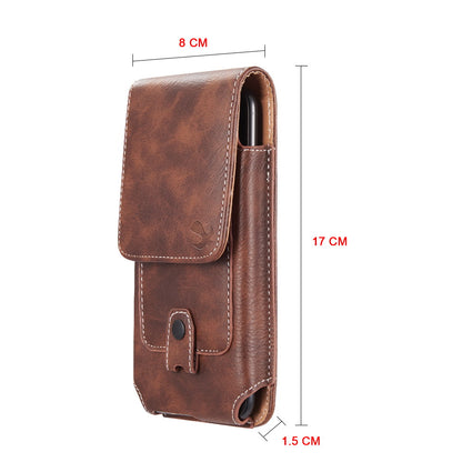 For Samsung Galaxy A23 5G Universal Vertical Leather Case Holster with Credit Card Holder, Belt Loop & Carabiner Carrying Phone Pouch [Brown]