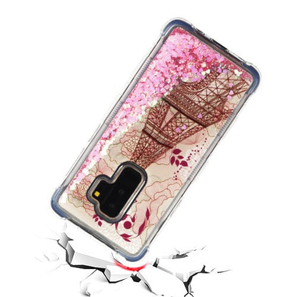 For Samsung Galaxy S9 Plus Quicksand Liquid Glitter Bling Hybrid Flowing Sparkle Fashion Protector Skin Eiffel Tower Phone Case Cover