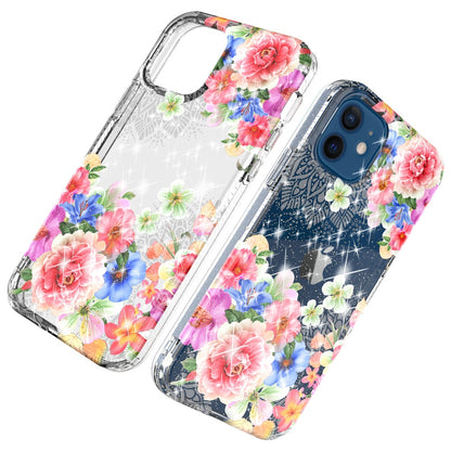 For Samsung Galaxy A72 5G Slim Hybrid Shiny Glitter Clear Floral Pattern Bloom Flower Design TPU Gel Hard PC Back  Phone Case Cover