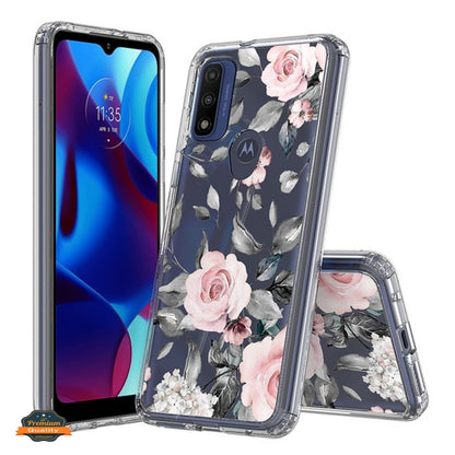 For Motorola Moto G Power 2022 Floral Patterns Design Transparent TPU Silicone Shock Absorption Bumper Slim Hard Back  Phone Case Cover