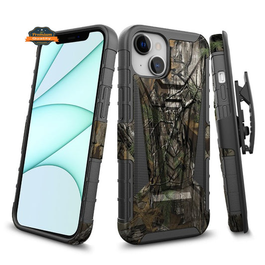 For T-Mobile Revvl 6 Pro 5G Swivel Belt Clip Holster with Built-in Kickstand, Heavy Duty Hybrid 3in1 Shockproof Defender Camo Camouflage Phone Case Cover