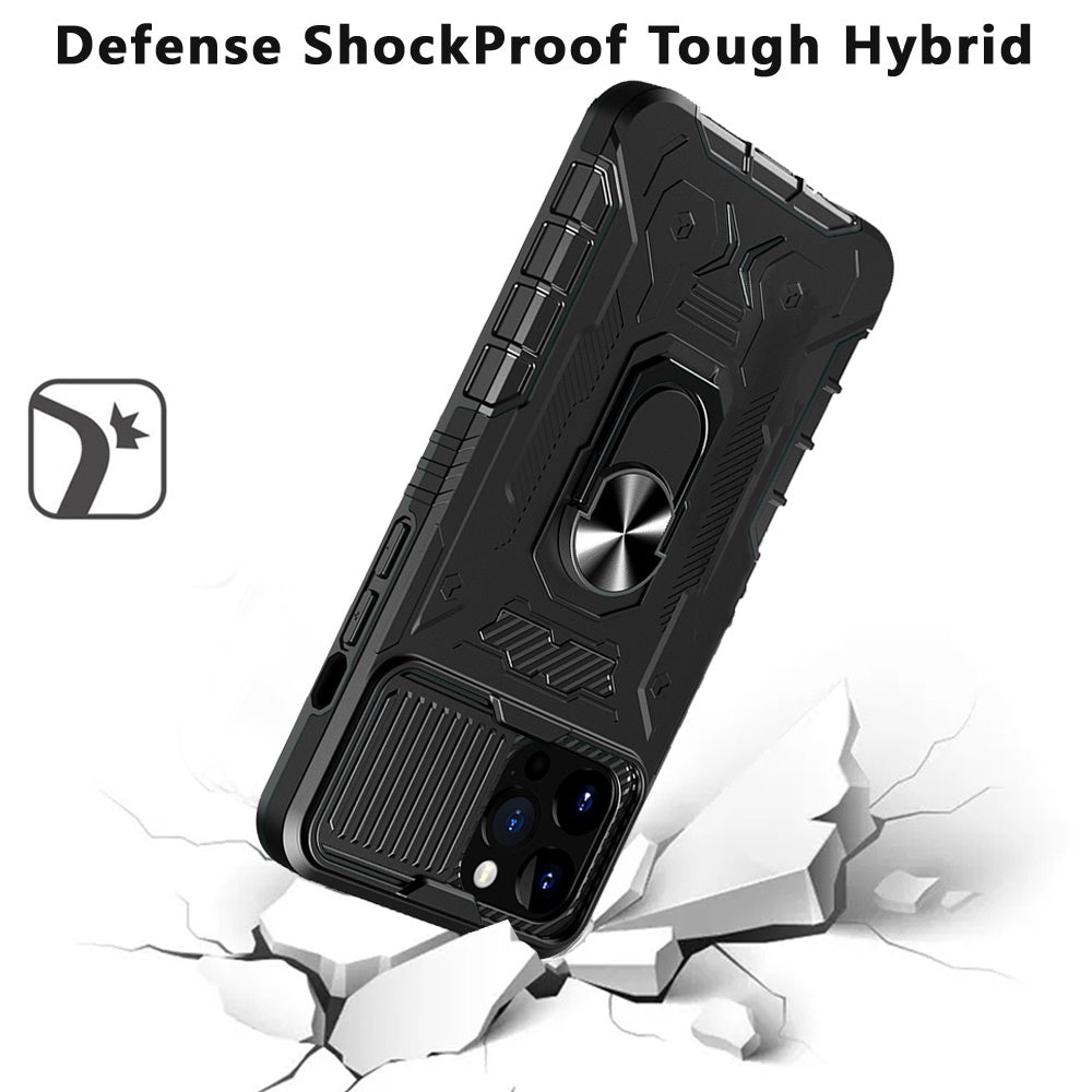 For Apple iPhone 13 Pro (6.1") Ring Stand Cases with Slide Camera, Kickstand & Screen Protector Military Grade Shockproof  Phone Case Cover