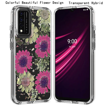 For TCL Revvl V Plus 5G (T-Mobile) Glitter Floral Print Pattern Clear Design Shockproof Hybrid Fashion Sparkle Rubber TPU  Phone Case Cover