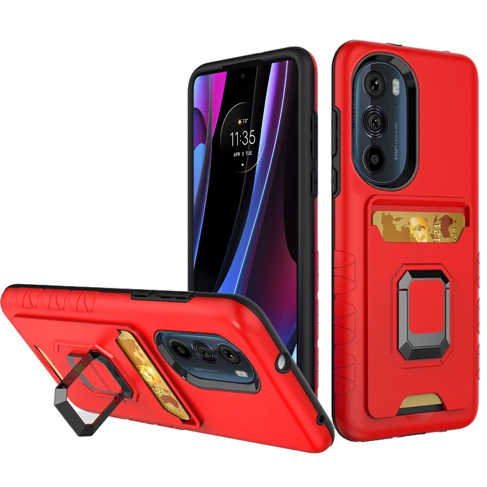 For Motorola Edge+ 2022 /Edge Plus Stylish Wallet Case Designed with Credit Card Holder & Kickstand Ring Hybrid Armor  Phone Case Cover