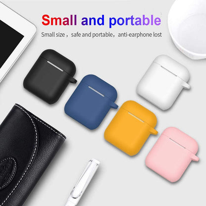 For Apple AirPods 2 & 1 Full Protective Silicone TPU Skin Accessories with Keychain [Front LED Visible] Hybrid Shockproof Black