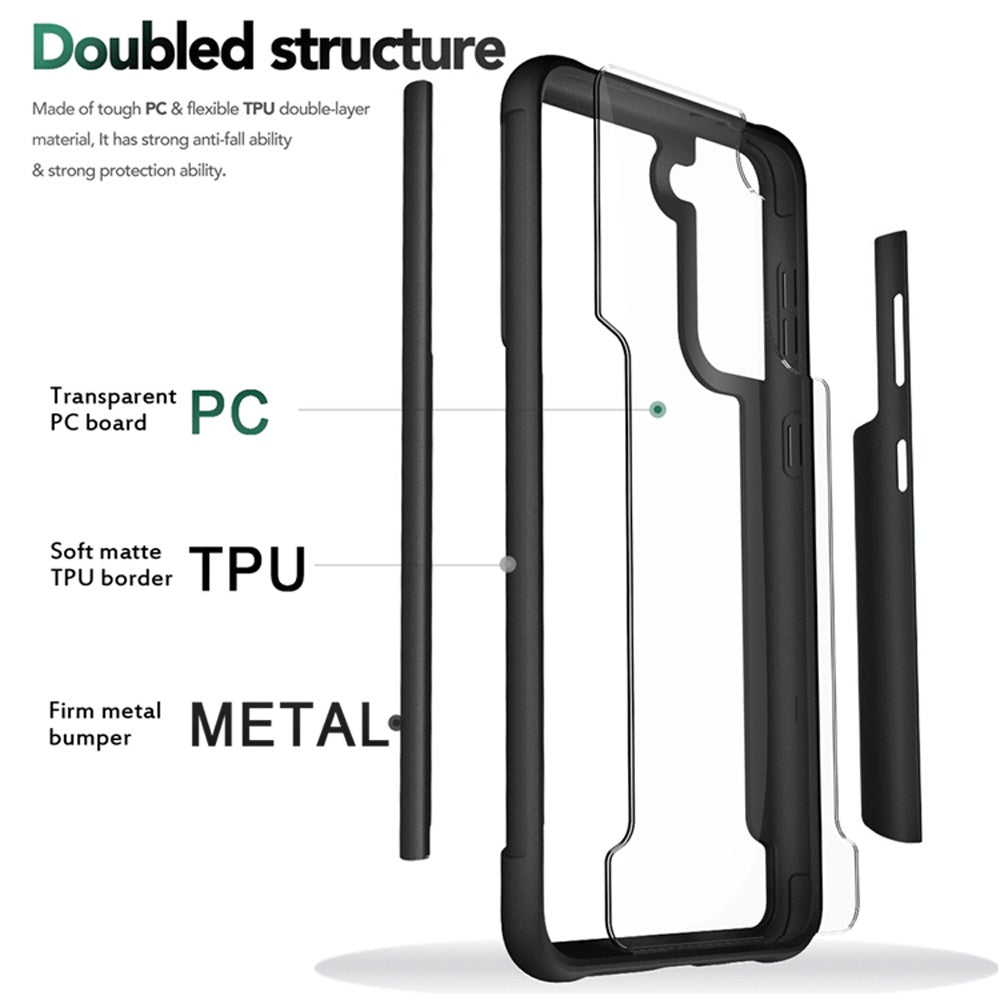 For Samsung Galaxy S22 Hybrid Aluminum Alloy Metal Clear Transparent Back PC TPU Bumper Frame Armor Shockproof  Phone Case Cover