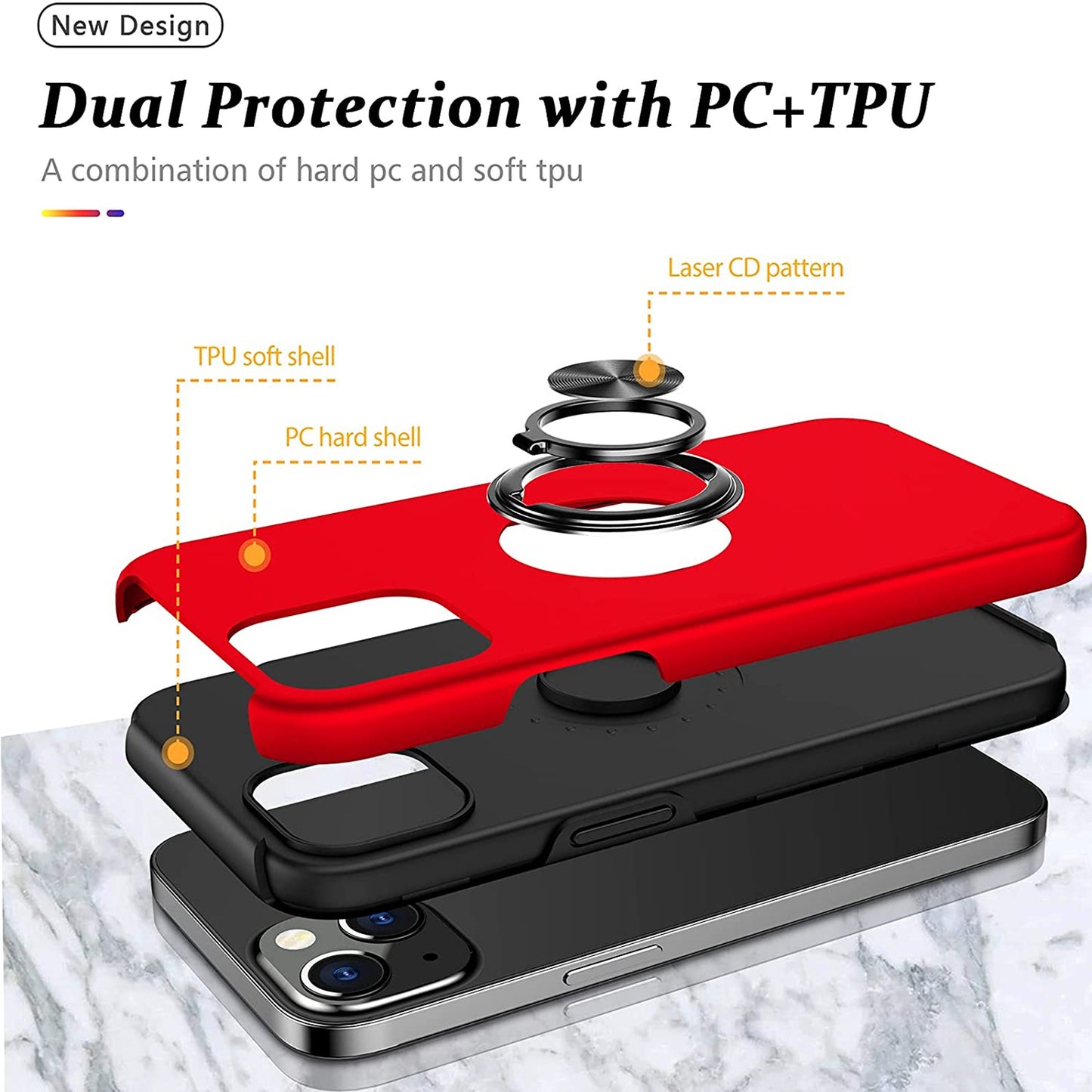 For Google Pixel 7 Hybrid Military Grade with Flat Metal Ring Stand 360° Rotation Kickstand Hard PC Back + TPU Slim Fit  Phone Case Cover