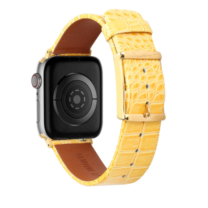 For Apple Watch Size 42/44/45mm Genuine Leather Replacement Band Strap Hybrid Wristbands Design Gold Buckle for iWatch Series 7/SE/6/5/4/3/2/1  Phone Case Cover