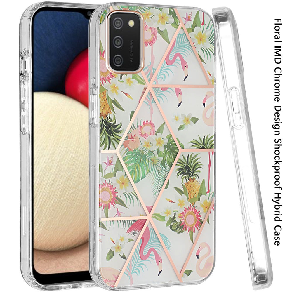 For Samsung Galaxy A02S Fashion Floral IMD Design Flower Pattern Hybrid Protective Hard PC Rubber TPU Slim Back Shockproof  Phone Case Cover