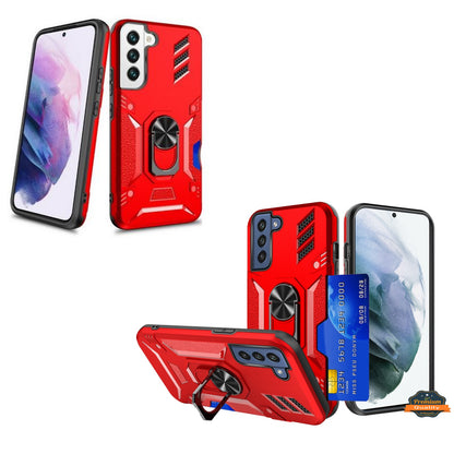 For Samsung Galaxy S22 Invisible Wallet Credit Card Holder with Ring Stand Kickstand Heavy Duty Slim Shockproof Hybrid  Phone Case Cover