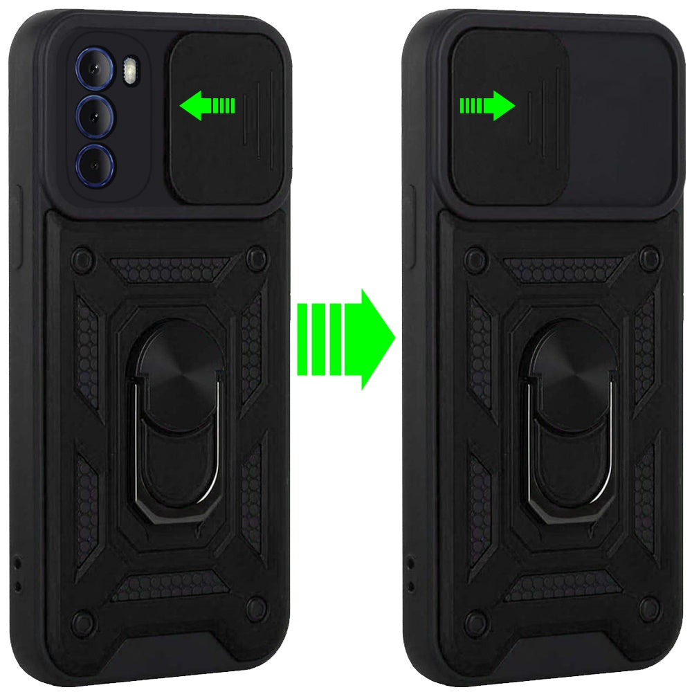 For Apple iPhone 11 (6.1") Hybrid Cases with Slide Camera Lens Cover and Ring Holder Kickstand Rugged Dual Layer Hard  Phone Case Cover