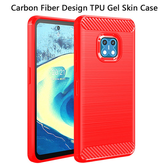 For Nokia XR20 Carbon Fiber Design Slim Fit Silicone Soft Skin Flexible Lightweight TPU Gel Rubber Absorbing Rugged Brushed Red Phone Case Cover