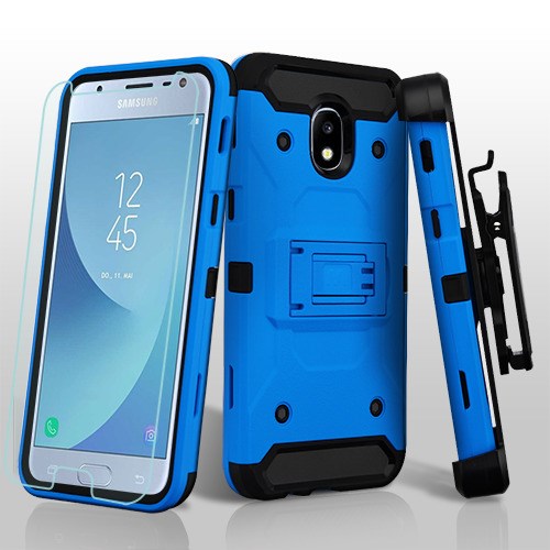 For Samsung Galaxy J3 (2018)/ Galaxy J3 Star/ Galaxy J3 Hybrid Armor with Belt Clip Holster Kickstand with Screen Protector Hard PC Shockproof Blue Phone Case Cover