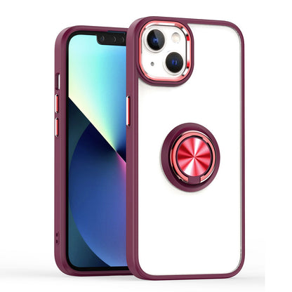 For Apple iPhone 11 (6.1") Slim Transparent Shockproof Hybrid Chromed with Magnetic Ring Stand Holder  Phone Case Cover