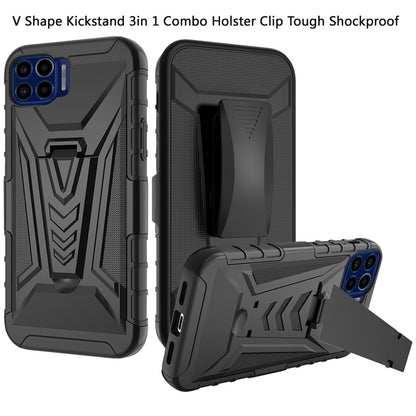 For Motorola Moto One 5G, Moto G 5G Plus, Moto One Lite 3 in 1 Rugged Belt Clip Holster Heavy Duty Hybrid Tough Armor Rubber with Kickstand Stand  Phone Case Cover