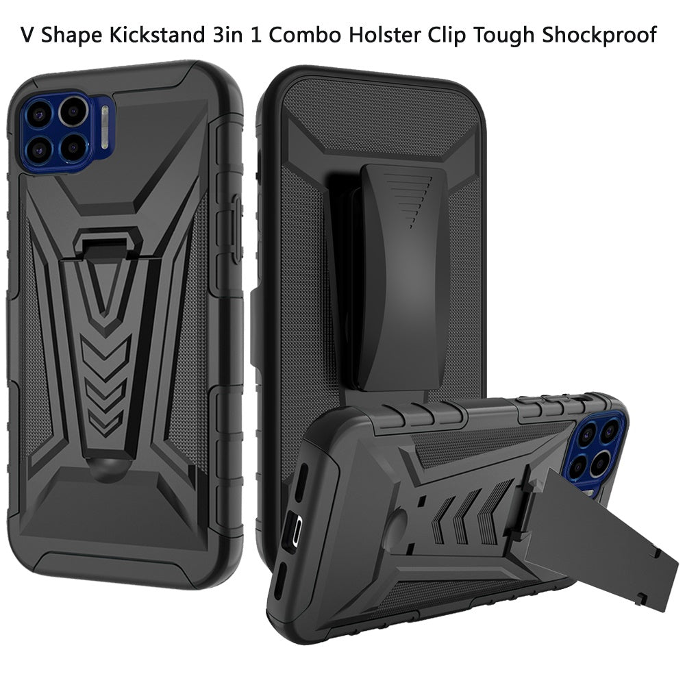 For Motorola Moto G 5G UW (Verizon) 3 in 1 Rugged Belt Clip Holster Heavy Duty Hybrid Tough Armor Rubber with Kickstand Stand Black Phone Case Cover