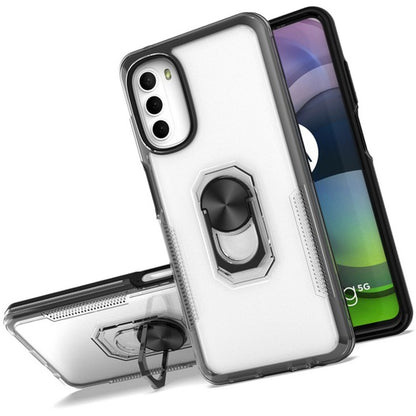 For Apple iPhone 11 (6.1") Transparent Hybrid PC Magnetic Ring Stand (work with Car Mount) Detachable Frame Bumper  Phone Case Cover