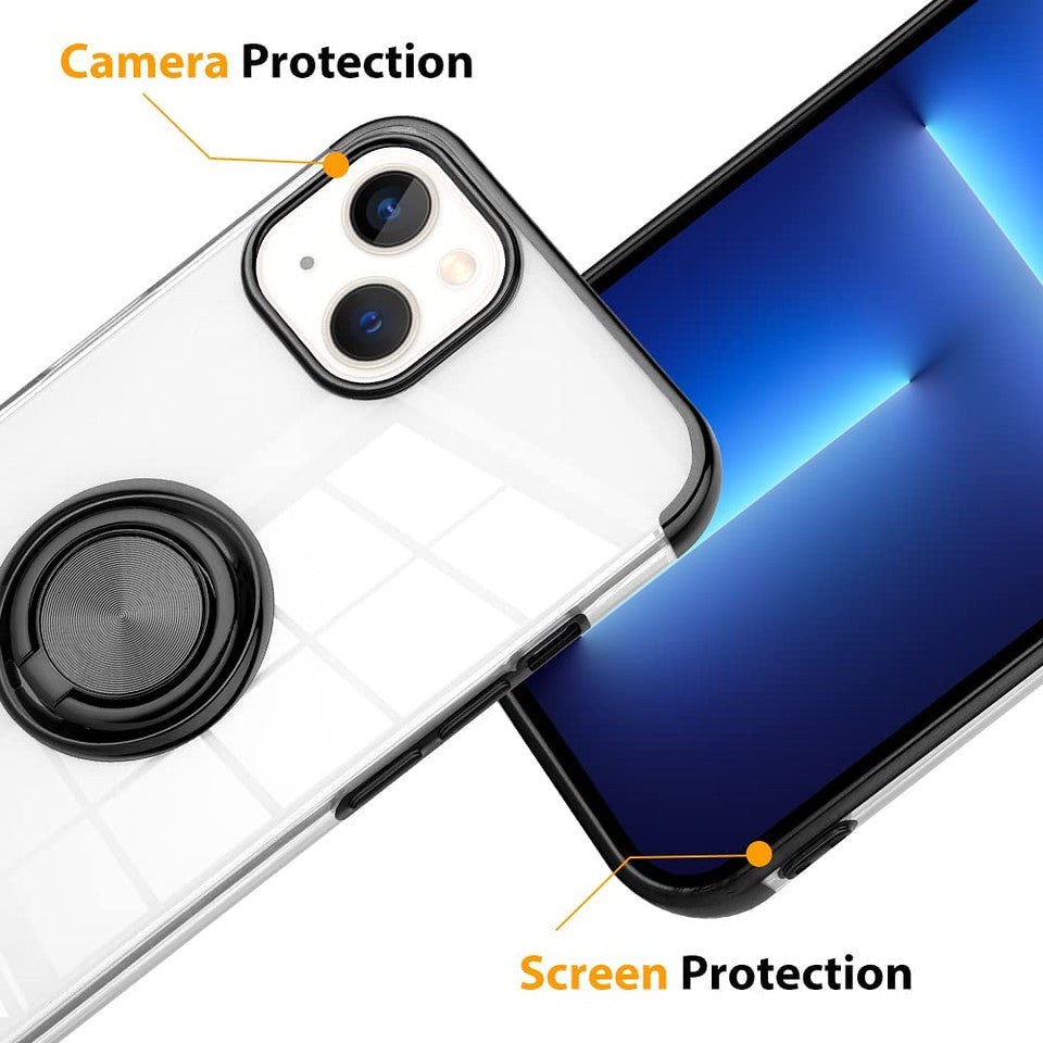 For T-Mobile Revvl 6 Pro 5G Transparent Hybrid with Ring Stand (works with Car Mount) Detachable Frame Bumper  Phone Case Cover