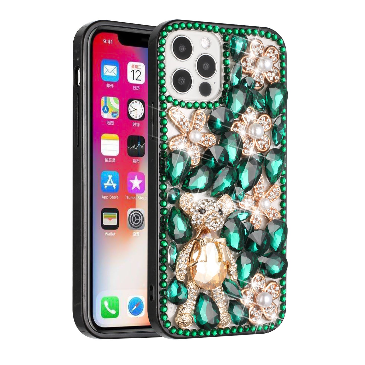 For Apple iPhone 11 (6.1") Bling Clear Crystal 3D Full Diamonds Luxury Sparkle Rhinestone Hybrid Protective  Phone Case Cover