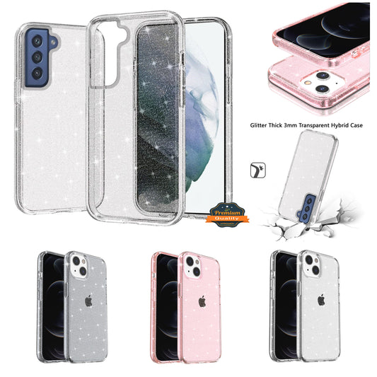 For Apple iPhone 11 (6.1") Transparent Glitter Shiny Sparkle Bling TPU Rubber Hard Back Hybrid Armor Frame Shockproof  Phone Case Cover