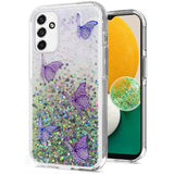 For Samsung Galaxy A13 5G Butterflies Glitter Bling Shiny Sparkle Glittering Flake Hybrid Hard PC TPU Silicone Slim  Phone Case Cover