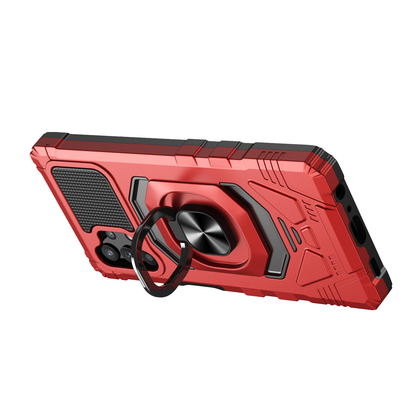 For Cricket Dream 5G Hybrid Dual Layer with Rotate Magnetic Ring Stand Holder Kickstand, Rugged Shockproof Anti-Scratch Red Phone Case Cover