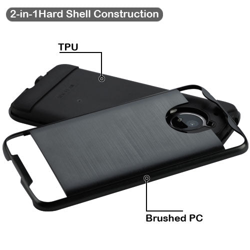 For Motorola Moto E4 Plus /XT1773 Dual Layer Hybrid Armor Rubber TPU Hard PC Shockproof Rugged Texture Black Phone Case Cover