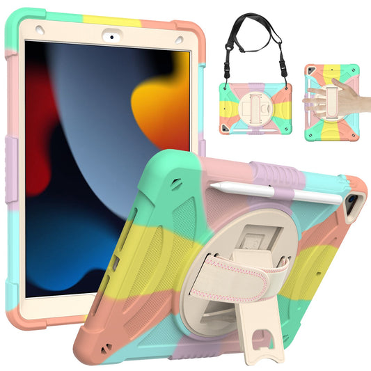 Case for Apple iPad Air 4 / iPad Air 5 / iPad Pro (11 inch) Milary Grade Shockproof Protector Silicone with Pencil Holder + Handle + Shoulder Strap + Rotating Kickstand Colorful Rainbow Tablet Cover