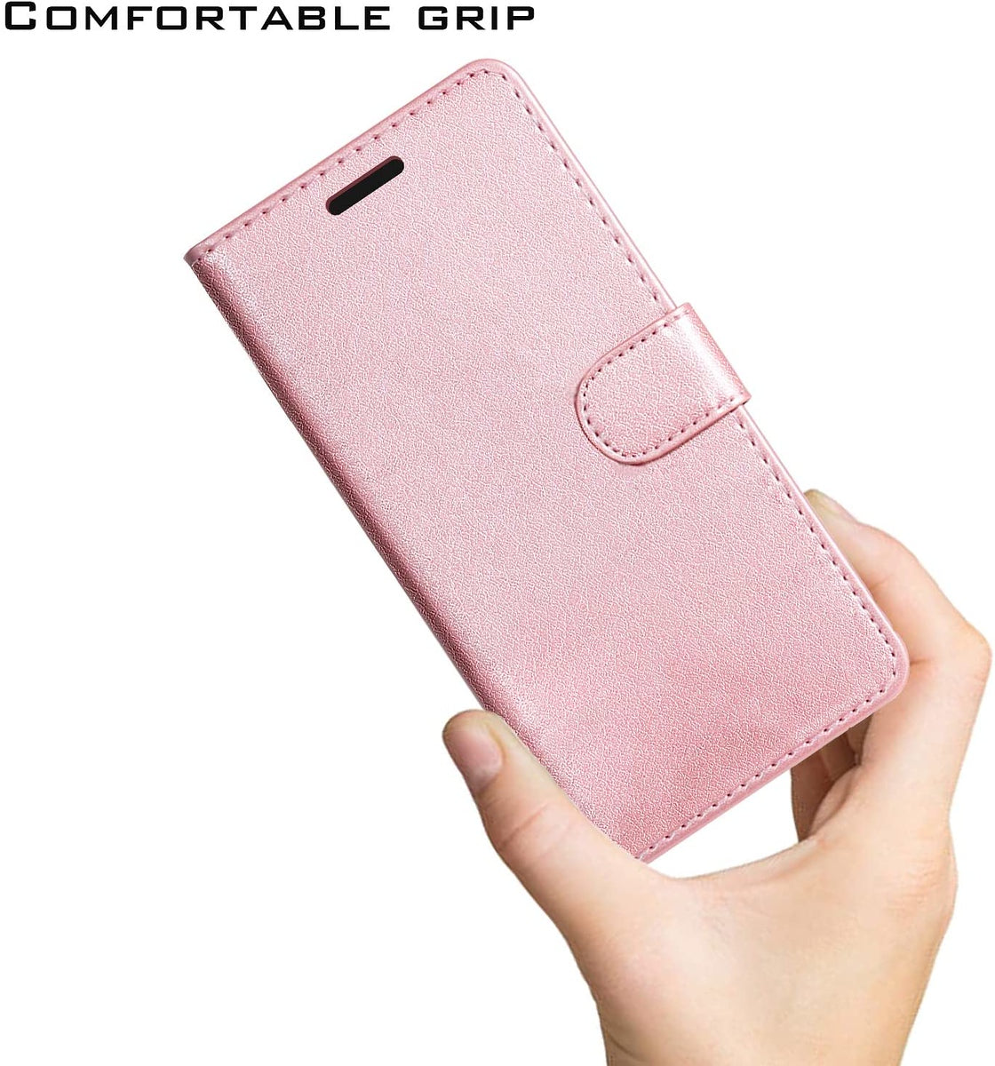 For Motorola Edge+ 2022 /Edge Plus Wallet PU Leather Pouch with Credit Card Slots ID Money Pocket, Stand & Strap Flip Rose Gold Phone Case Cover