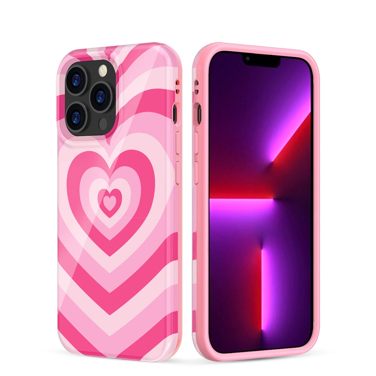 For Apple iPhone 11 (6.1") Pattern Stylish Fashion Design Hybrid Rubber TPU Hard PC Shockproof Armor Slim Fit Pink Heart Phone Case Cover