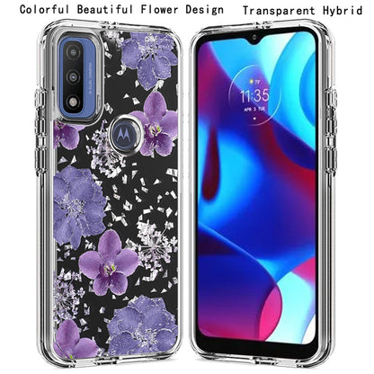 For Motorola Moto G Power 2022 (6.5") Glitter Floral Print Pattern Clear Design Shockproof Hybrid Fashion Sparkle Rubber TPU  Phone Case Cover