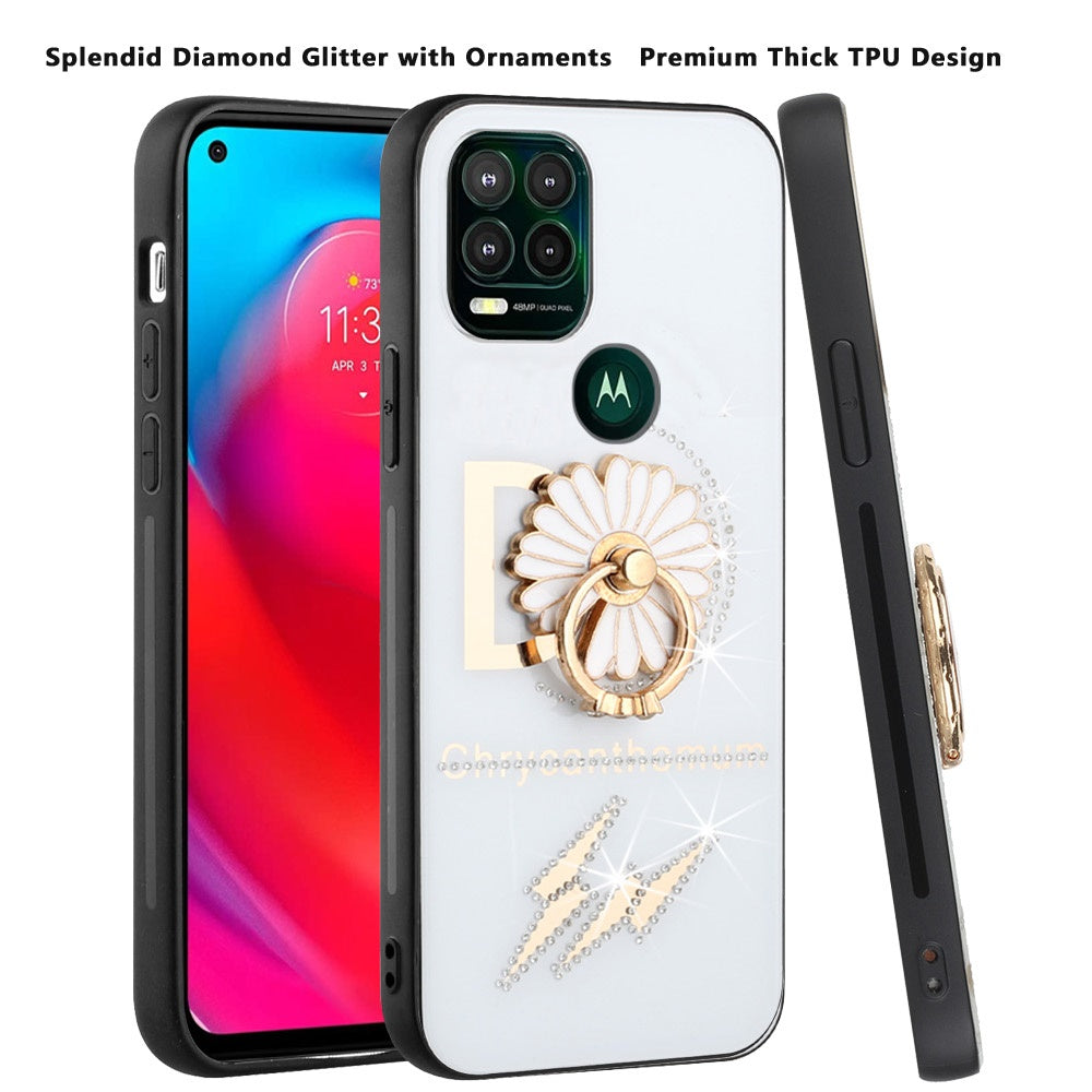 For Motorola Moto G Power 2021 Diamond Bling Sparkly Ornaments Engraving Hybrid Armor with Ring Stand Fashion  Phone Case Cover