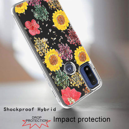 For Motorola Moto G Power 2022 (6.5") Glitter Floral Print Pattern Clear Design Shockproof Hybrid Fashion Sparkle Rubber TPU  Phone Case Cover