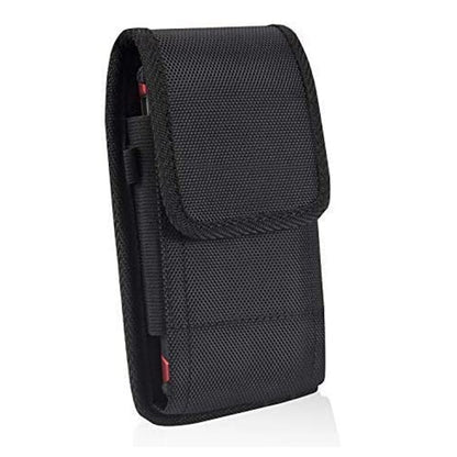 For Nokia C200 Nylon Canvas Fabric Waist Belt Holster Vertical Pouch Holds Large Phone Works with Thick Cases Universal Cover [Black]