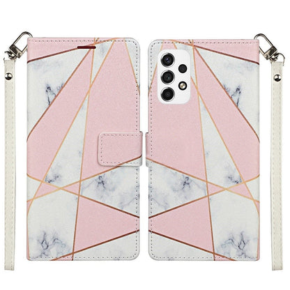 For Samsung Galaxy S22 Wallet Case PU Leather Design Pattern with Credit Card Slot Strap, Stand Magnetic Folio Pouch Pink Marble Phone Case Cover