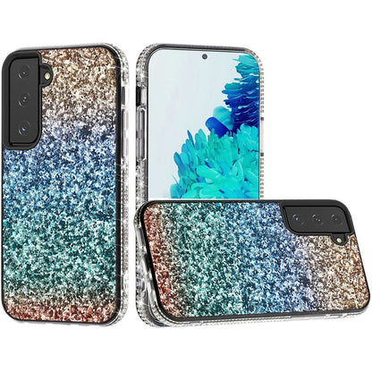 For Boost Mobile Celero 5G Rhinestone Sparkling Rainbow Gradual Glitter Full Diamond Bling Protective Hybrid Rugged Slim TPU  Phone Case Cover