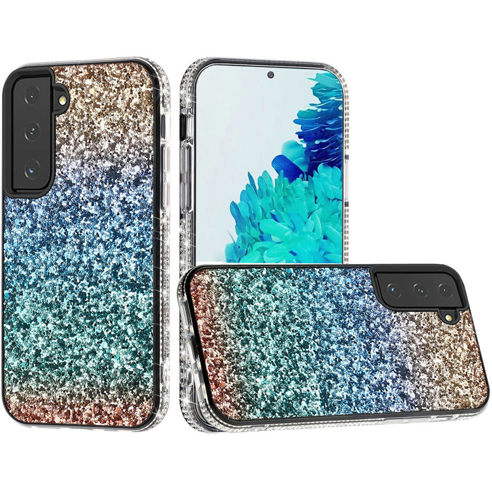 For Samsung Galaxy A33 5G Rhinestone Sparkling Rainbow Gradual Glitter Full Diamond Bling Protective Hybrid Rugged Slim Bumper  Phone Case Cover