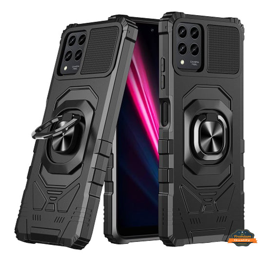 For T-Mobile Revvl 6 5G Armor Hybrid Stand Ring Hard TPU Rugged Full-Body [Military-Grade] Magnetic Car Ring Holder Black Phone Case Cover