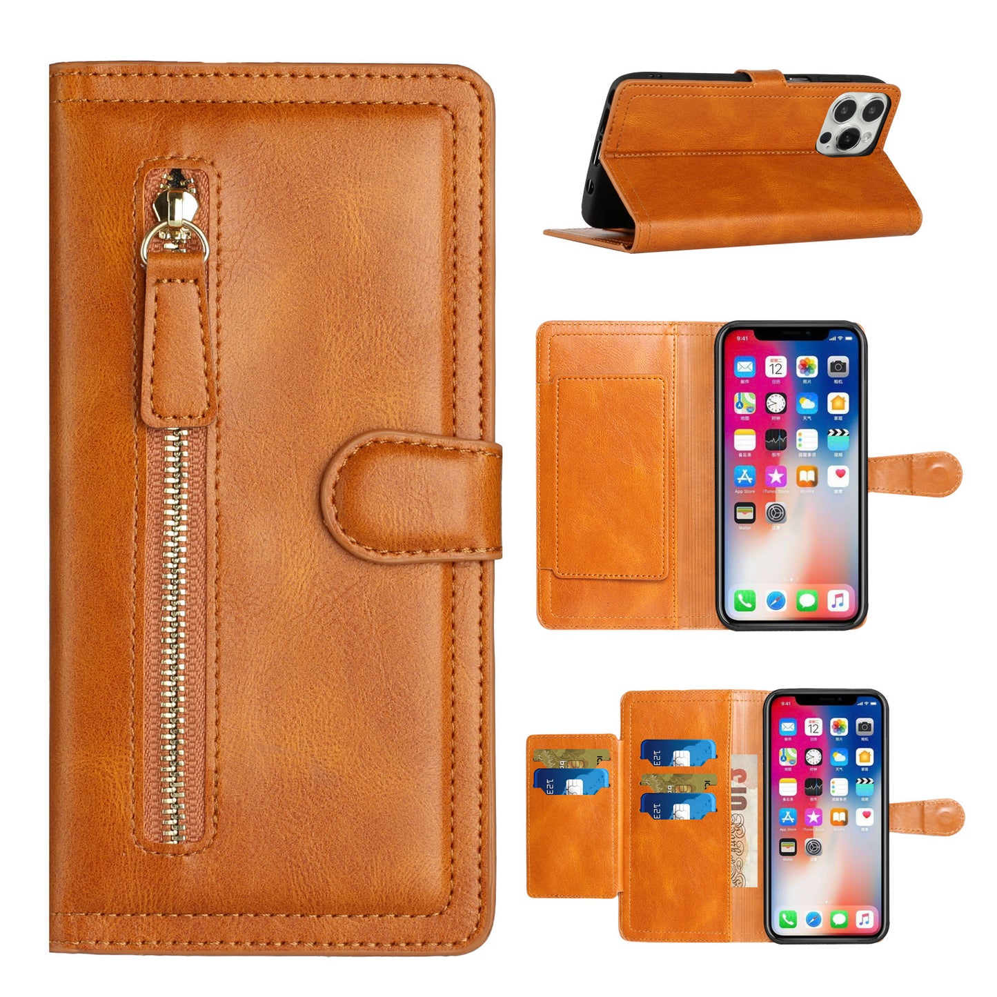 For Motorola Moto Edge (2022) Multi Credit Card Holder Zipper Storage PU Leather Wallet Pockets Double Flap Pouch Flip  Phone Case Cover