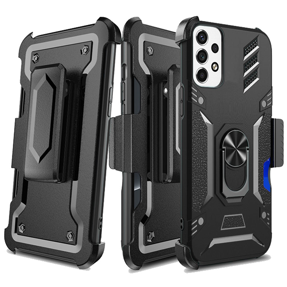 For Samsung Galaxy A53 5G Wallet Case with Invisible Credit Card Holder, 3 in 1 Combo Holster Clip and Ring Kickstand Black Phone Case Cover