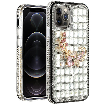 For Apple iPhone 12 /12 Pro (6.1") Fashion Luxury 3D Bling Diamonds Rhinestone Jeweled Ornament Shiny Crystal Hybrid Hard  Phone Case Cover